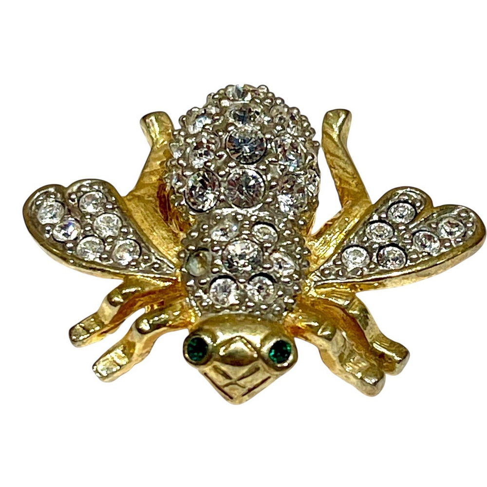 Vtg Joan Rivers (2) Crystal Rhinestone Goldtone Bee Magnetic Pin Brooch Signed